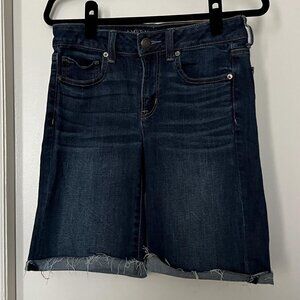 American Eagle Denim Skinny Bermuda Shorts, Size 8 - Dark Wash